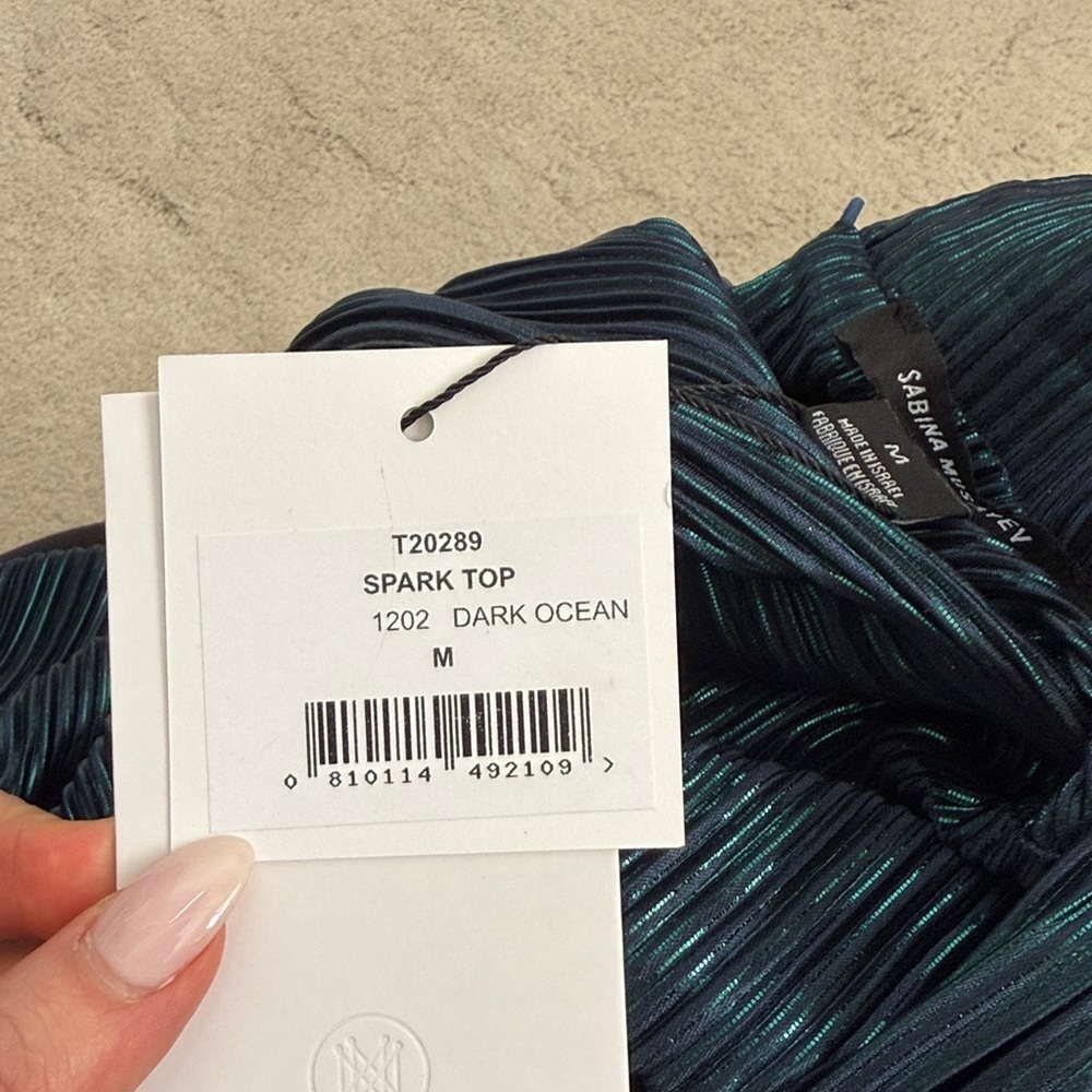 Sabina Musayev Spark Pleated Sleeveless Top in Dark Ocean Blue Size Medium NWT - Picture 11 of 13